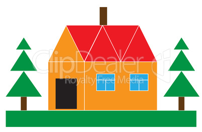 small house with the firs