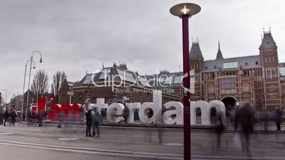 The words IAMSTERDAM. Amsterdam, The Netherlands. Time Lapse.