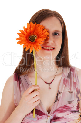 girl holding flower.