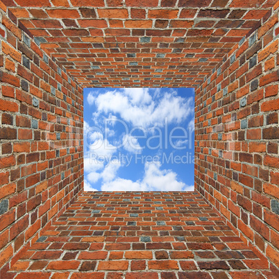 brick wall and view to the sky overhead
