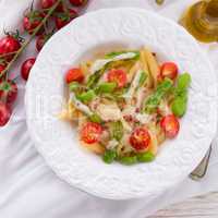 noodles with asparagus in cream-cheese sauce