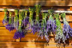 to dry hung up scented lavender bundles