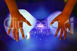 girl's hands and touch screen