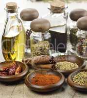 spices cooking oil and vinegar