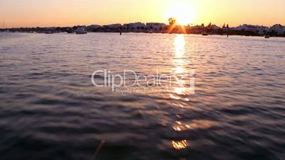 wake or trail from a boat in ria formosa