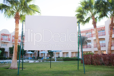 blank billboard with tropical palm trees