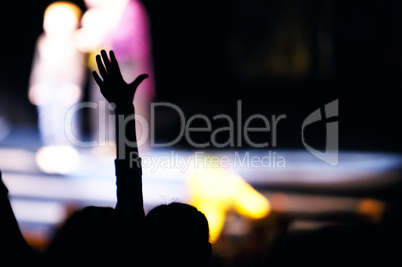 supporter in the audience raising a hand