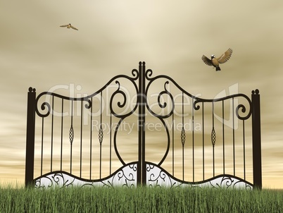 closed gate in nature - 3d render