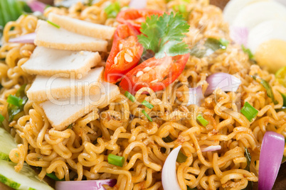 close up dry instant noodle