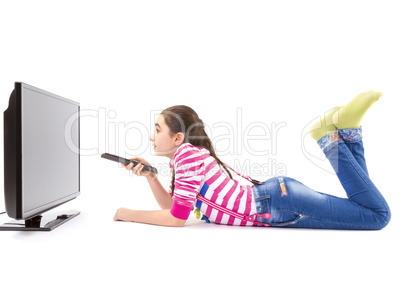 little girl watching led tv