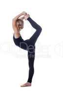 Flexible skinny girl posing in vertical split