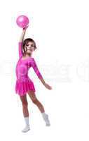 Emotional little gymnast dancing with ball