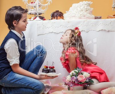 Enchanting children posing in studio