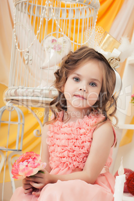 Image of adorable elegant girl posing with flower