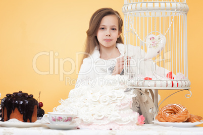 Portrait of adorable girl posing looking at camera