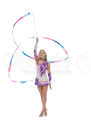 Image of artistic gymnast performs with ribbon