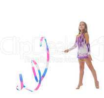 Image of gorgeous gymnast performs with ribbon