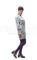 Smiling middle aged woman posing in trendy clothes