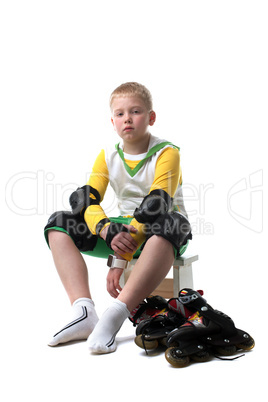Sporty young roller-skater isolated on white