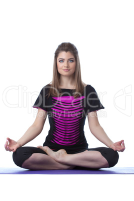 Image of attractive woman posing in lotus position