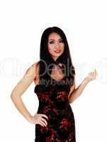chinese girl in black-red dress.