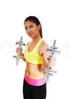 girl with dumbbells.