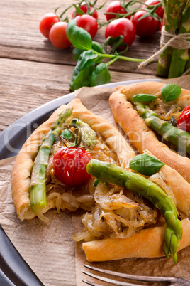 home-baked pide with green asparagi