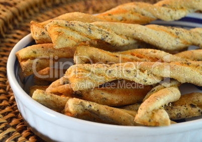 Salted bread sticks with sesame seeds for Cocktail