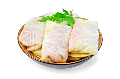 Cabbage stuffed with parsley in a dish