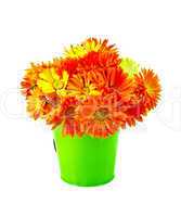 Calendula yellow and orange bouquet in a bucket