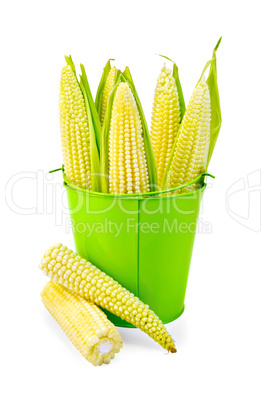 Corn on the cob in a green bucket