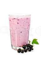 milkshake with black currants in a glass