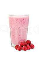 milkshake with raspberries in a glass