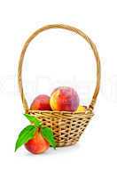 Peaches with leaves and basket