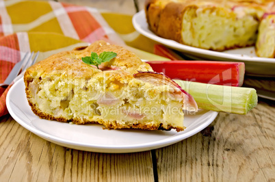 pie with rhubarb and napkin on board