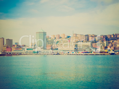 Retro look View of Genoa Italy from the sea