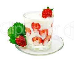 yogurt thick with strawberries in glass on saucer