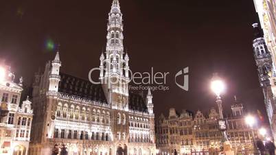 The Grand Place in Rain, the focal point of Brussels, Belgium.