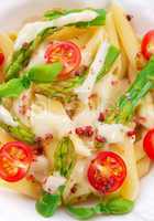 noodles with asparagus in cream-cheese sauce