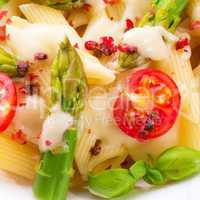 noodles with asparagus in cream-cheese sauce