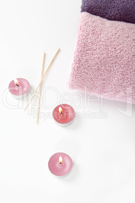 various wellness utensils in pink and purple