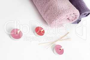 various wellness utensils in pink and purple