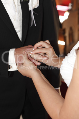 Hands of a bride and groom