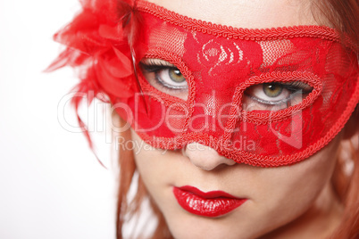 Red head woman wearing mask