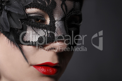 Red head woman wearing mask