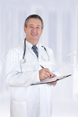 senior doctor with clipboard