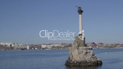 Russian flag on Sunken Ships Monument in Sevastopol