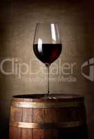 Red wine and barrel