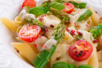 noodles with asparagus in cream-cheese sauce