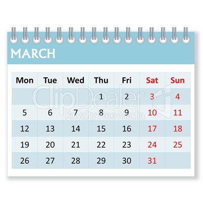 calendar sheet for march